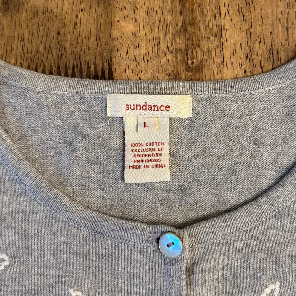 Sundance Cardigan Sweater Floral Embroidered 100% Cotton Gray Women’s Large - Picture 3 of 9